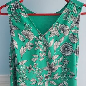 Green Floral Blouse sleeveless high neck